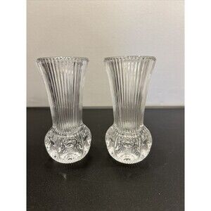 Fostoria Thumbprint Melissa Pattern Crystal Bud Vase, 5"×2" Vintage Pair
